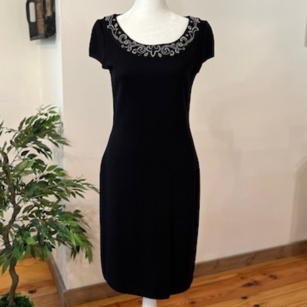 St John Evening Dress with Chalk + Sequin Collar, size 2